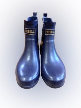 HISEA Navy Blue Ankle Rain Boots Chelsea Waterproof Rubber Boots Logo Women’s 9